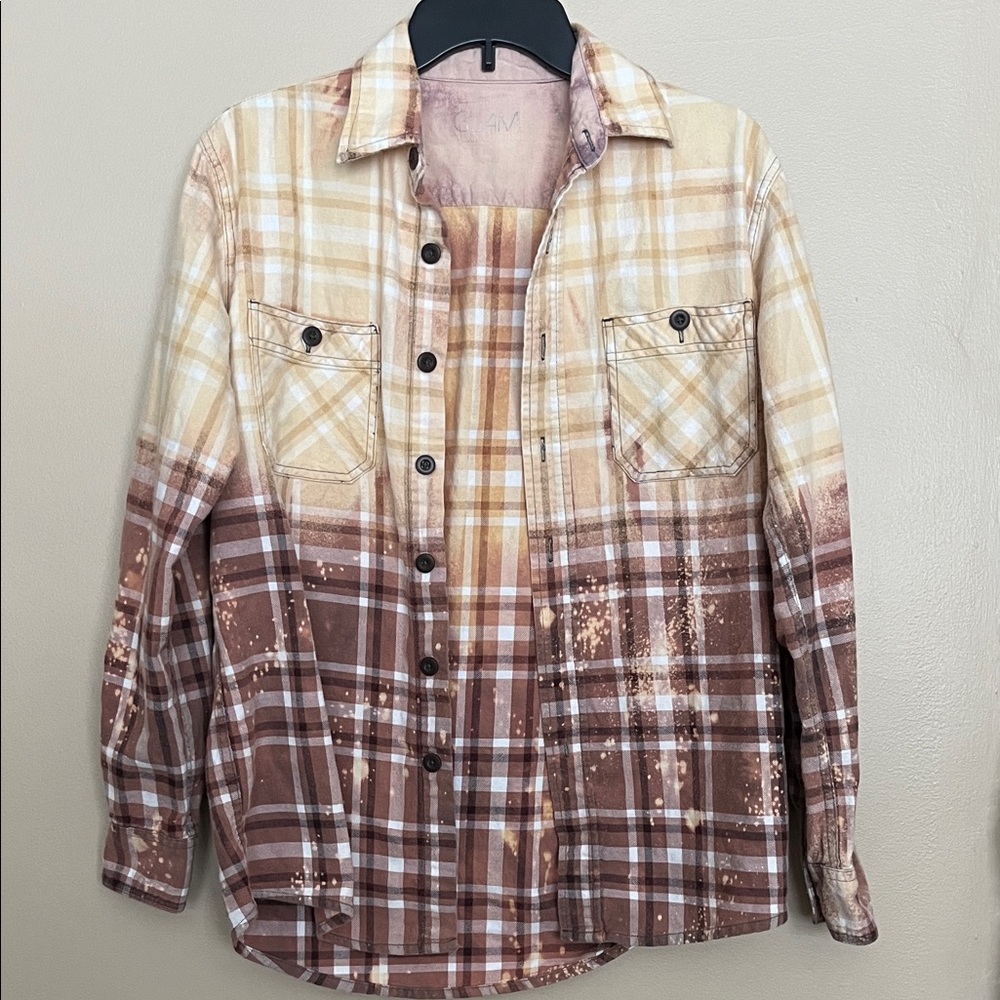 Hand Dyed Plaid Brown and Cream Flannel Boutique Shirt
